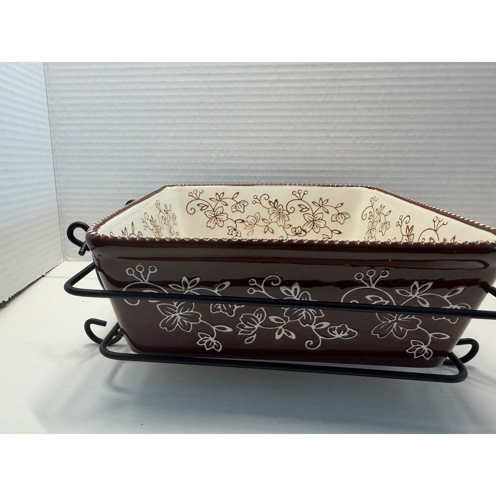 Temp-tations by Tara Brown Floral Lace Ovenware Square Dish with Metal Rack